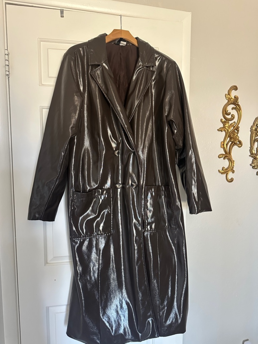 Women’s Glossy Brown Long Trench Coat